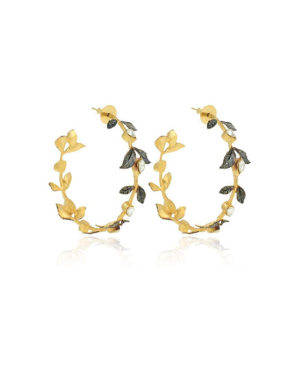 Ishhaara Two Toned Leaf Hoop Earring