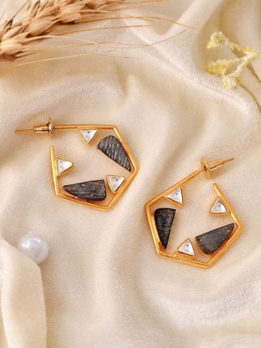 Ishhaara Two Toned Pentagon Hoop Earring