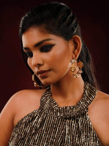 Ishhaara Two Tonned Flower Diamond Hoop Earring