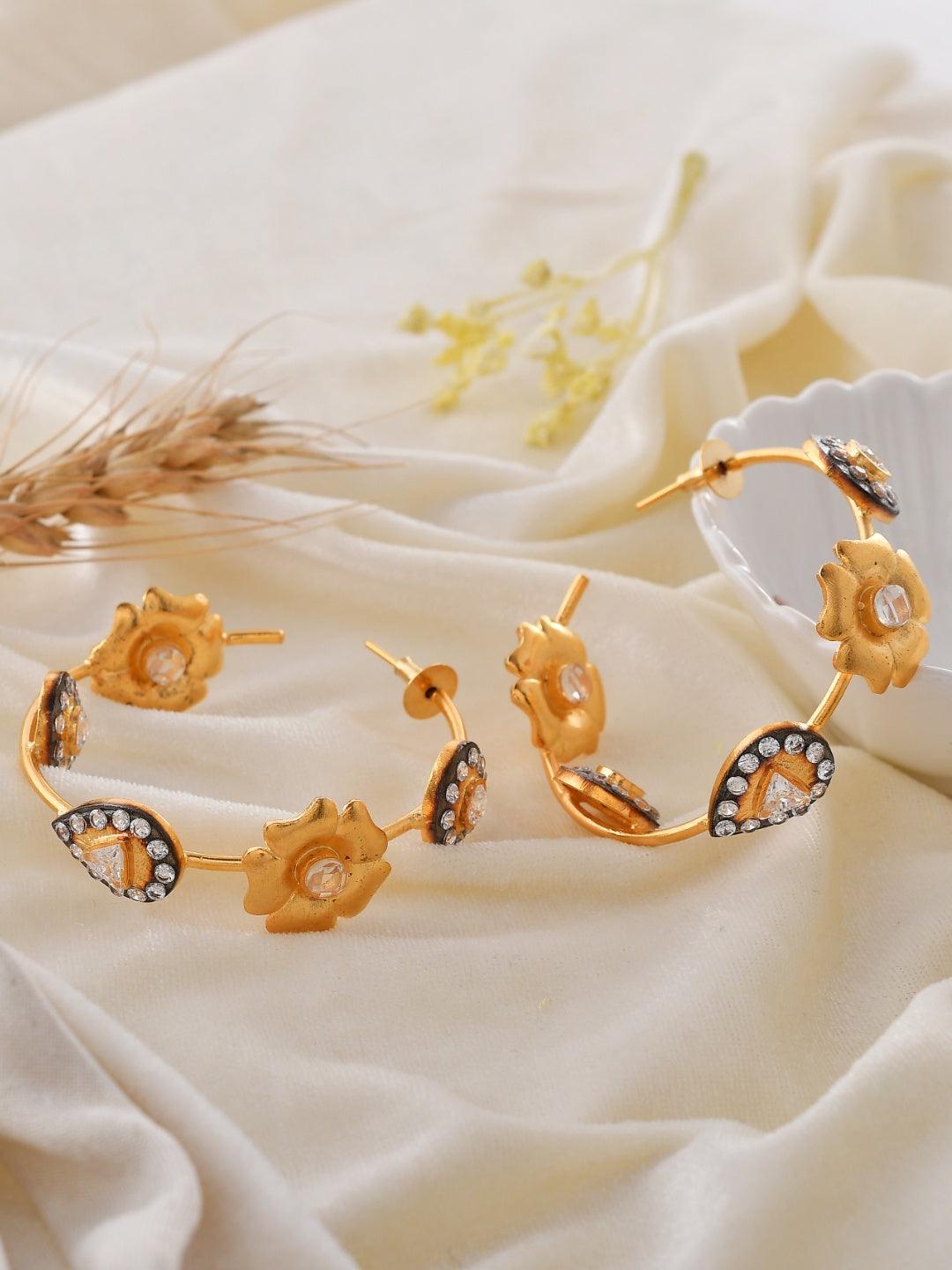 Ishhaara Two Tonned Flower Diamond Hoop Earring