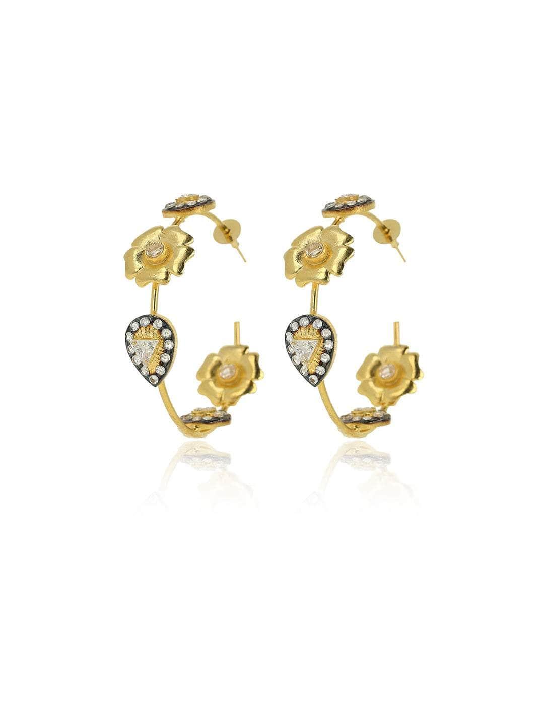 Ishhaara Two Tonned Flower Diamond Hoop Earring