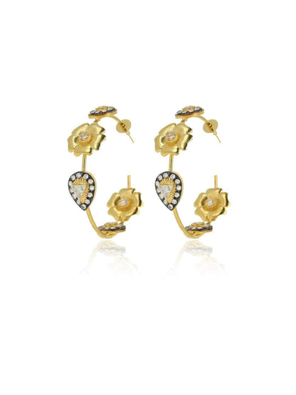 Ishhaara Two Tonned Flower Diamond Hoop Earring