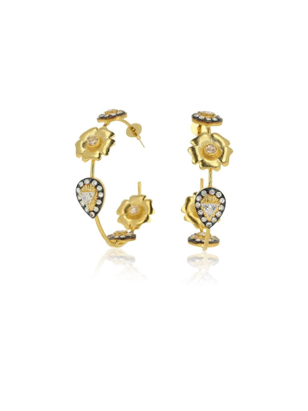 Ishhaara Two Tonned Flower Diamond Hoop Earring
