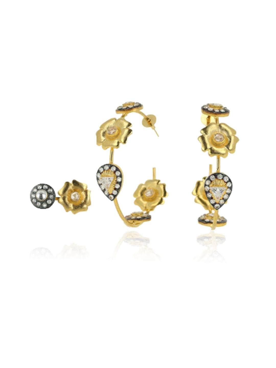 Ishhaara Two Tonned Flower Diamond Hoop Earring And Ring