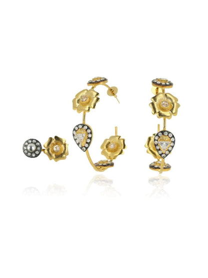 Ishhaara Two Tonned Flower Diamond Hoop Earring And Ring