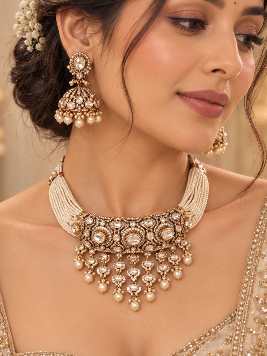 Ishhaara Uncut Diamond Studded Bridal Choker Necklace