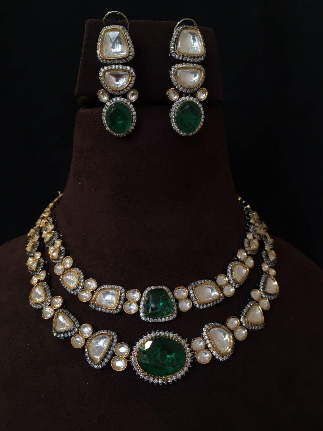 Ishhaara Uncut Faux Moissanite Polki Kundan Emerald Green Doublet Diamond Necklace