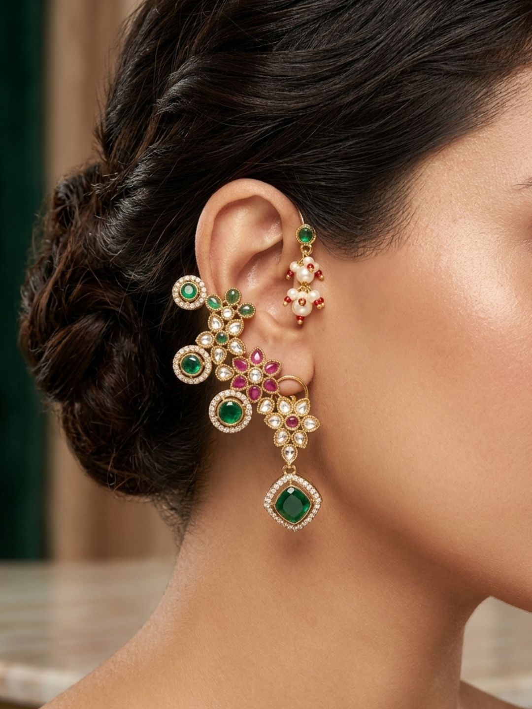 Ishhaara Uncut Polki And Beaded Jadau Earrings