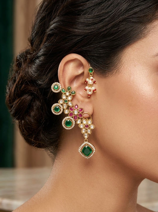 Ishhaara Uncut Polki And Beaded Jadau Earrings