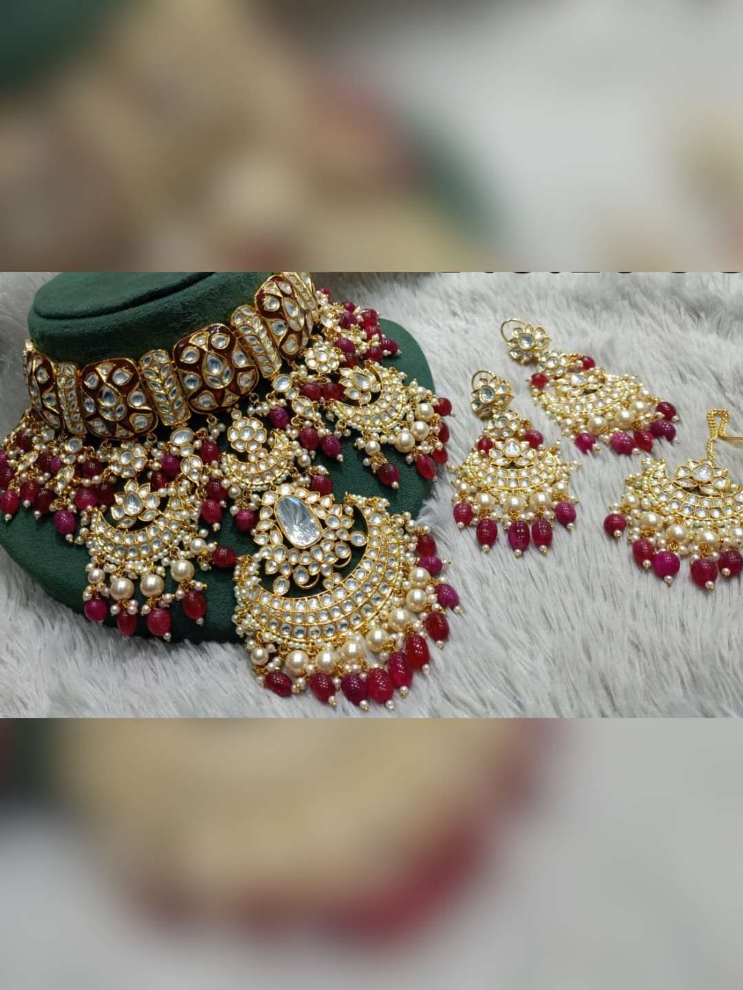 Ishhaara Uncut Polki Kundan And Maroon Beads Studded Bridal Necklace