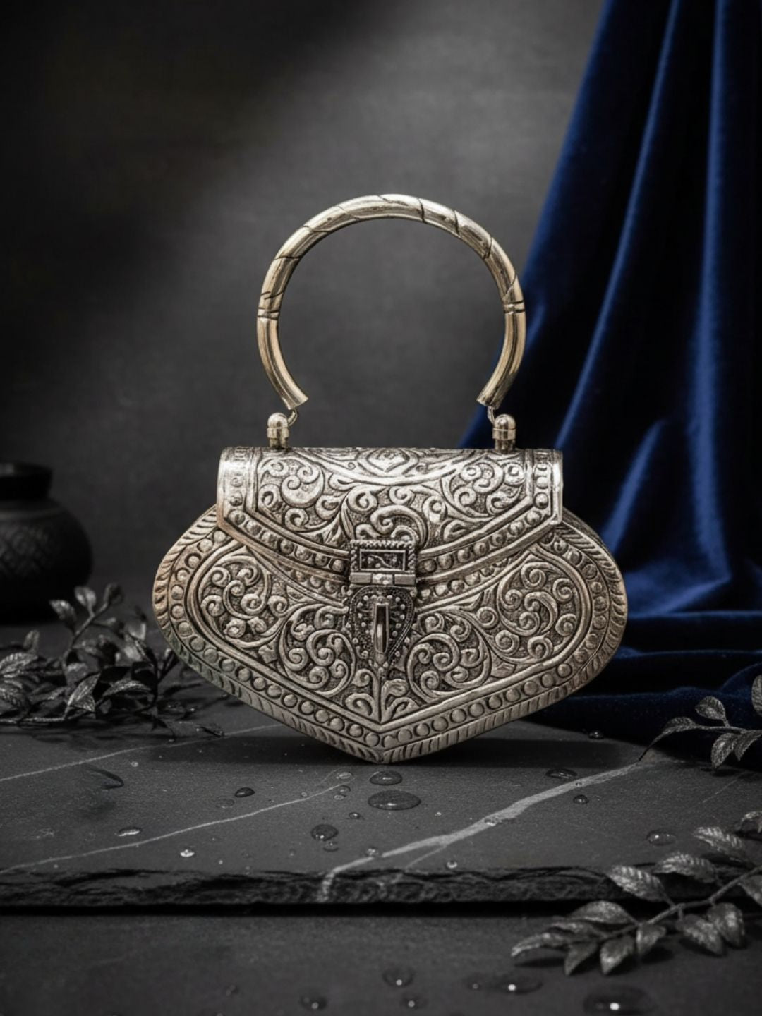 Ishhaara V Shaped Royal Handcrafted Stone Embedded Brass Clutch