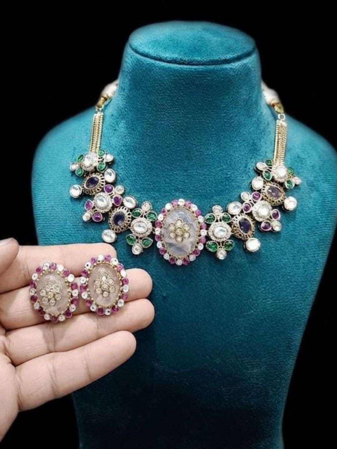Ishhaara Vibrant Pink Coloured Stone Necklace