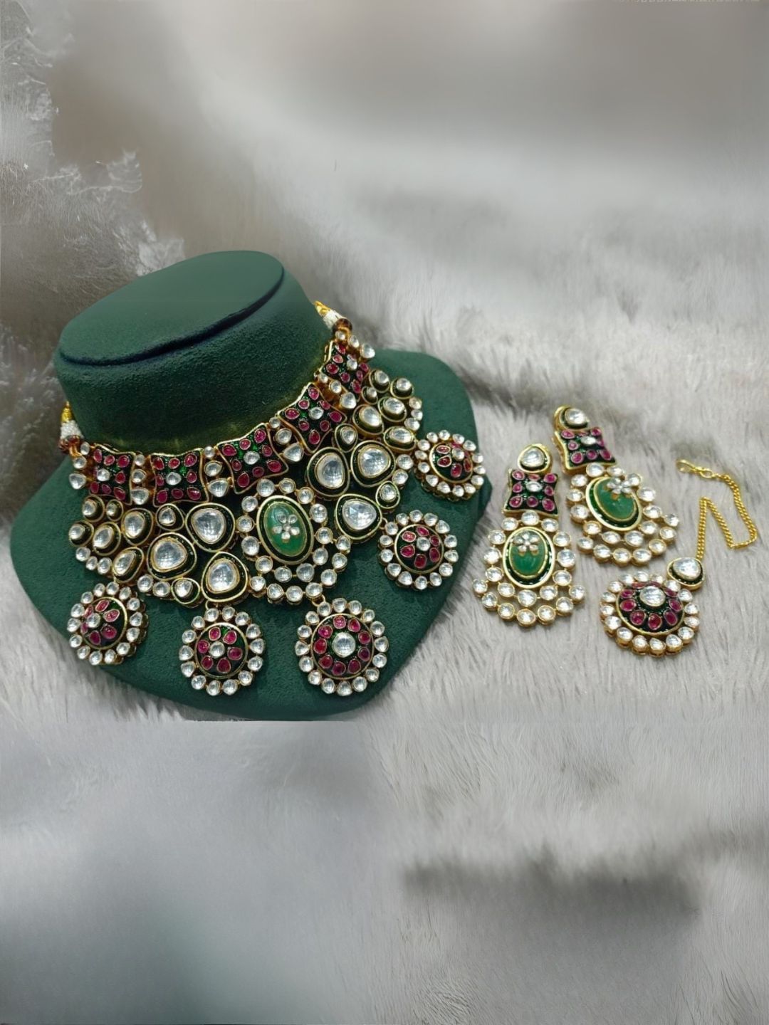 Ishhaara Victorian Bridal Emerald Ruby And Polki Choker Necklace