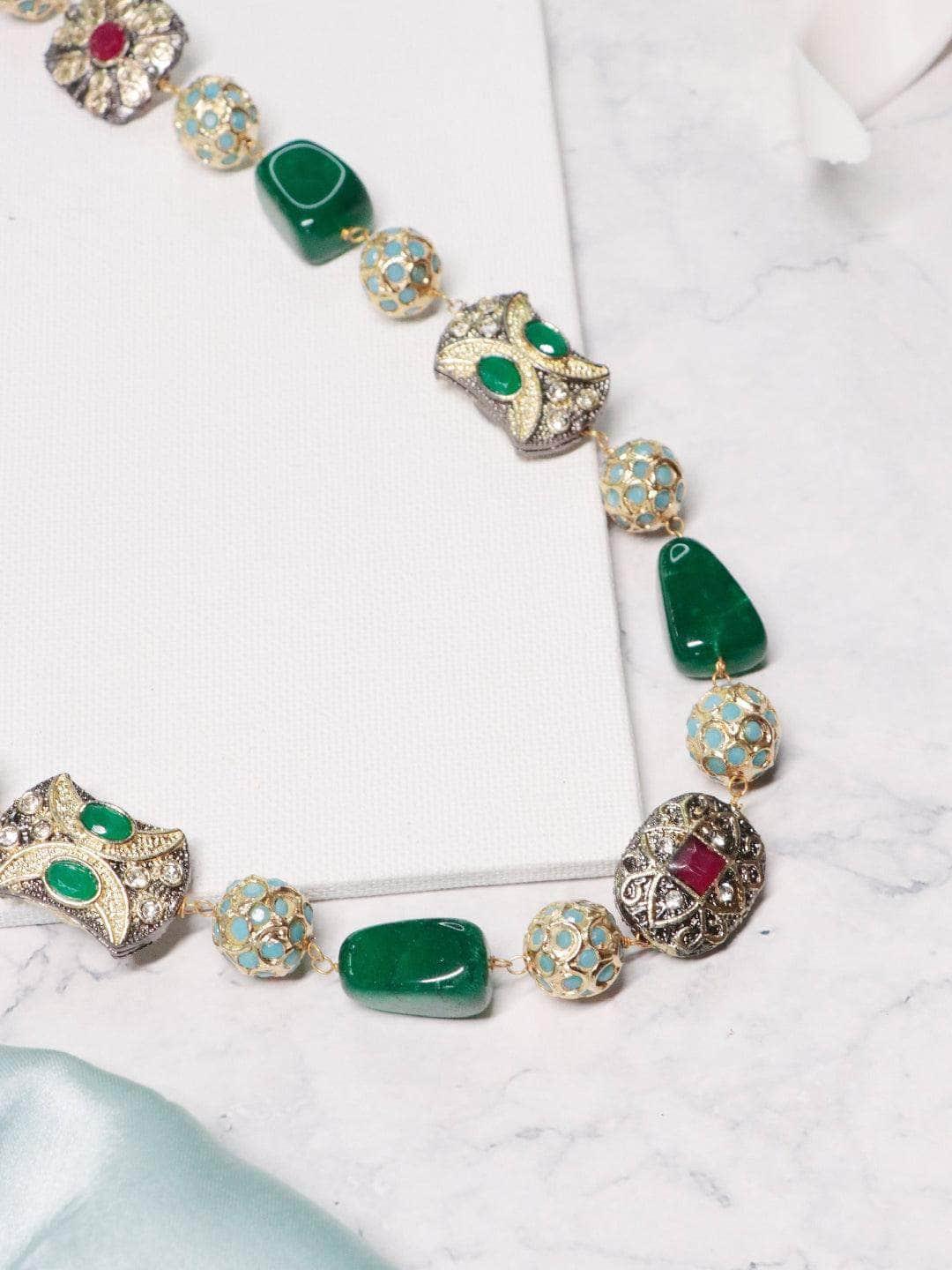 Ishhaara Victorian Colored Semi Precious Single Line Necklace