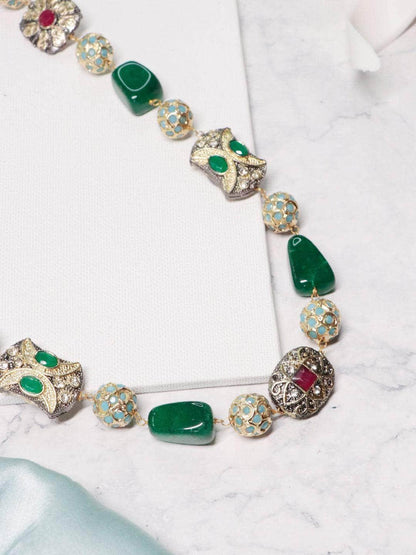 Ishhaara Victorian Colored Semi Precious Single Line Necklace