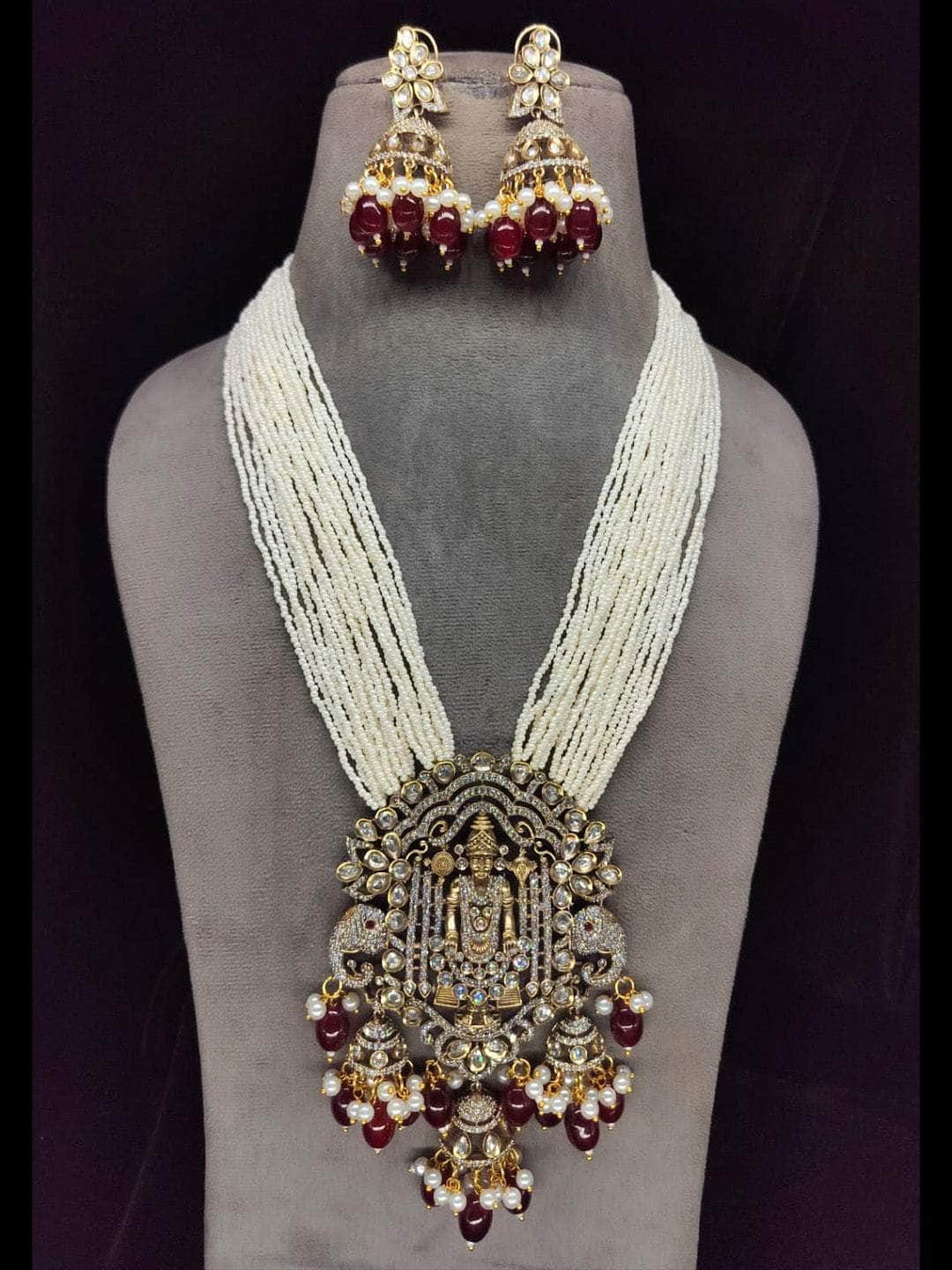 Ishhaara Victorian Finish Beaded Temple Necklace Set