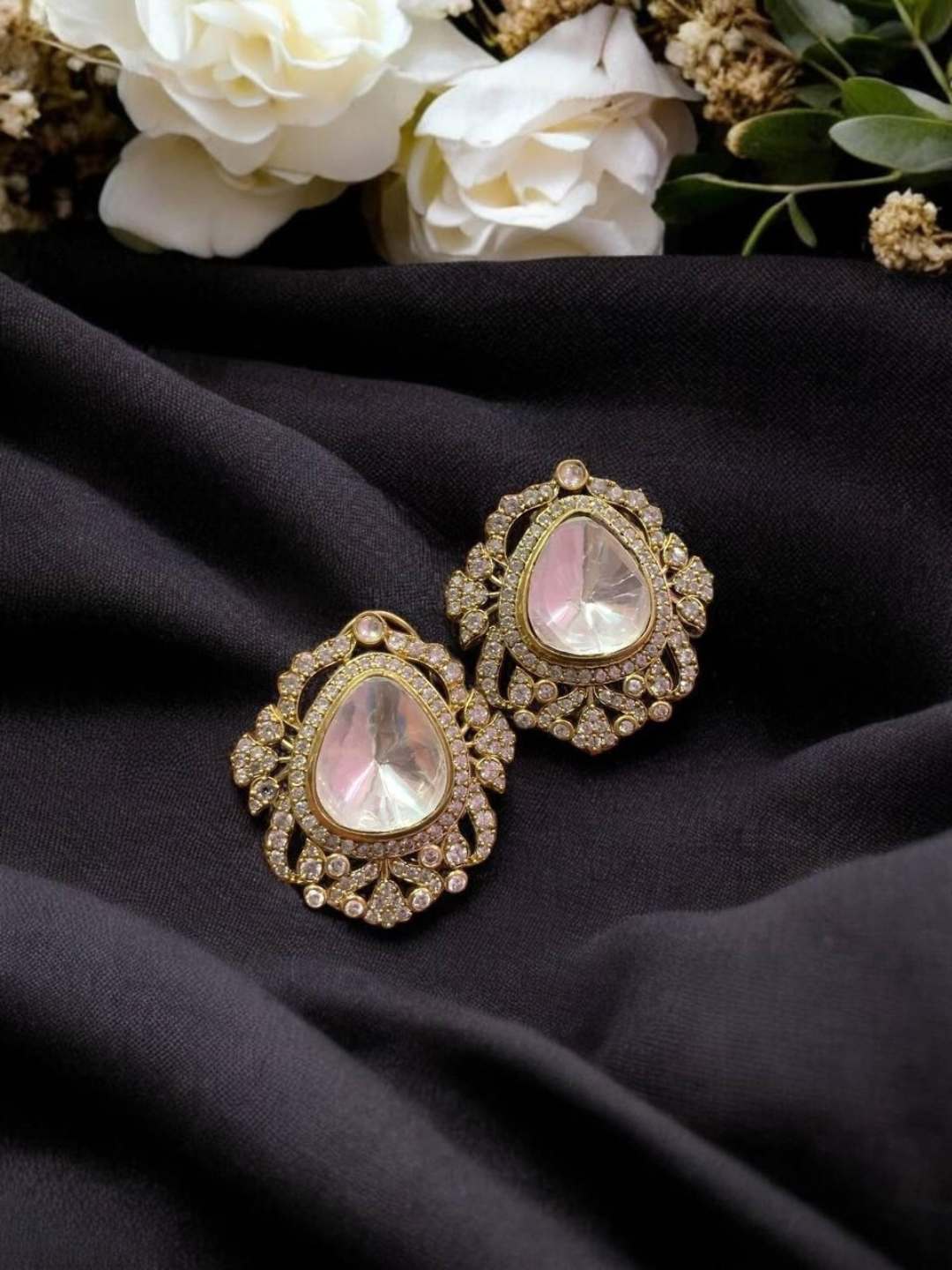 Ishhaara Victorian Finish Polki Stud Earrings