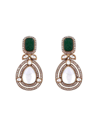 Ishhaara Victorian Long Polki Necklace Set Green