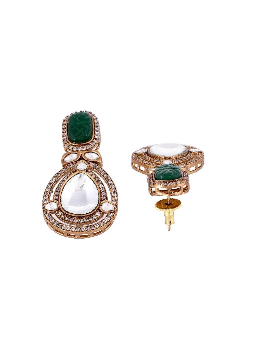 Ishhaara Victorian Long Polki Necklace Set Green