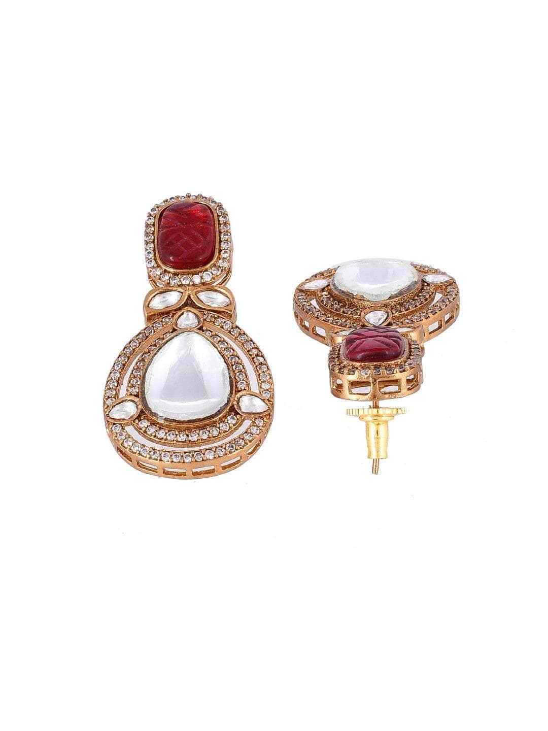 Ishhaara Victorian Long Polki Necklace Set Red