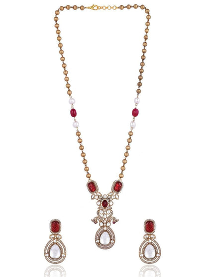 Ishhaara Victorian Long Polki Necklace Set Red