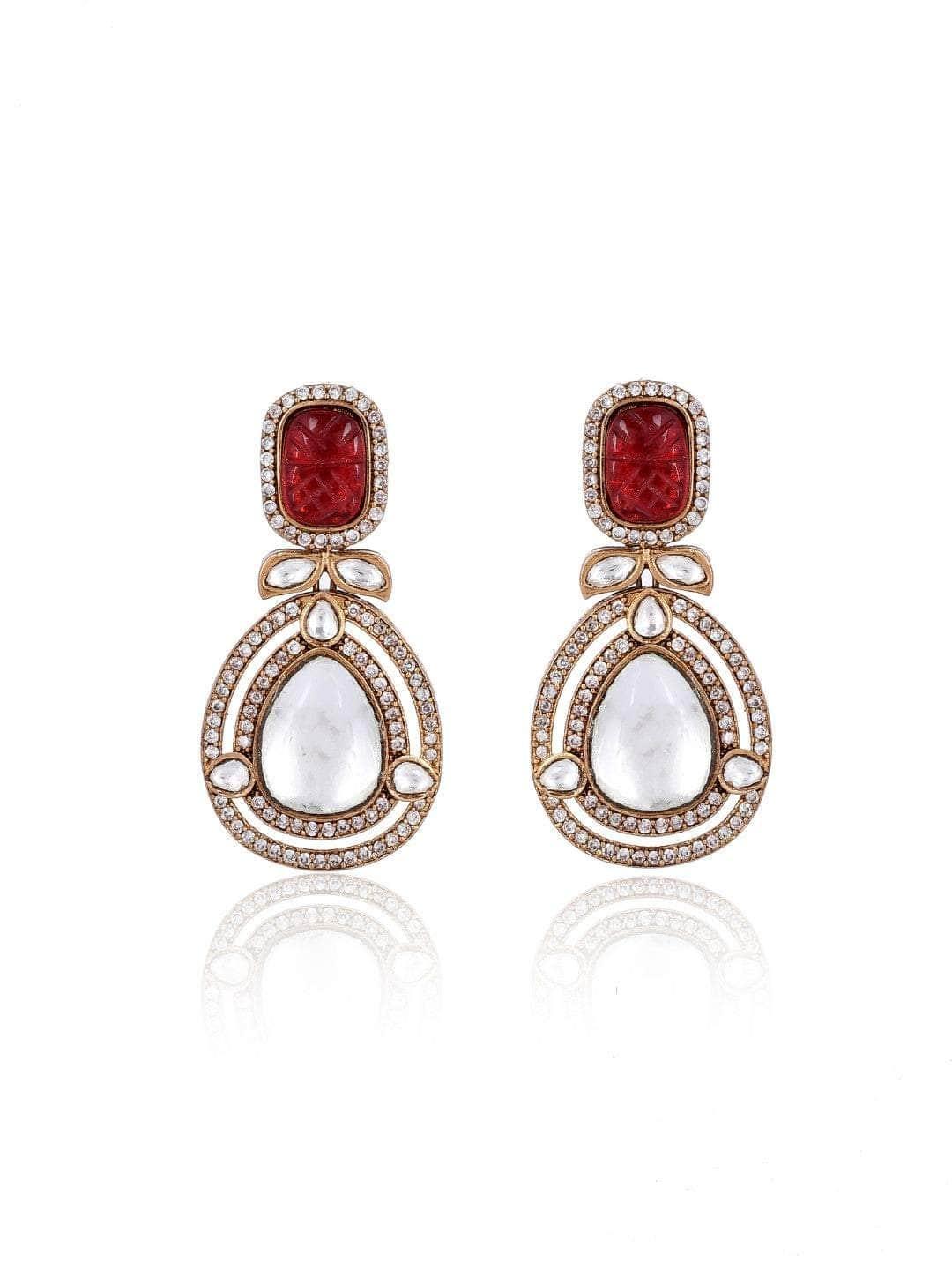 Ishhaara Victorian Long Polki Necklace Set Red