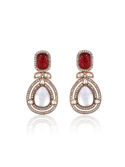 Ishhaara Victorian Long Polki Necklace Set Red