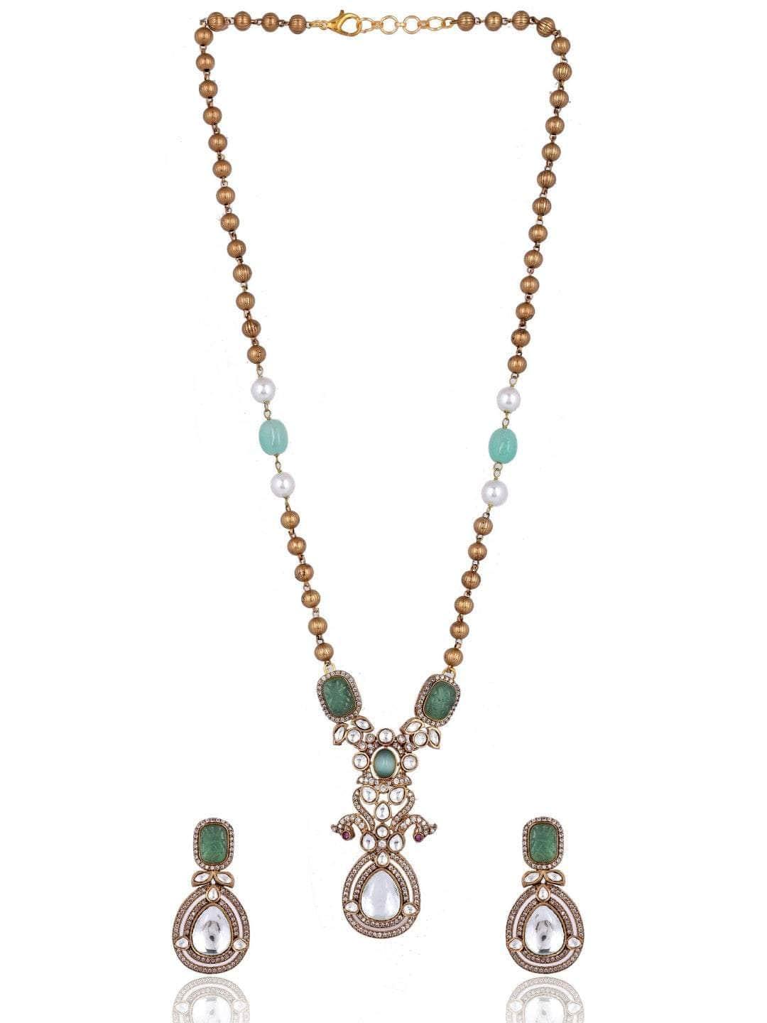 Ishhaara Victorian Long Polki Necklace Set Turquoise