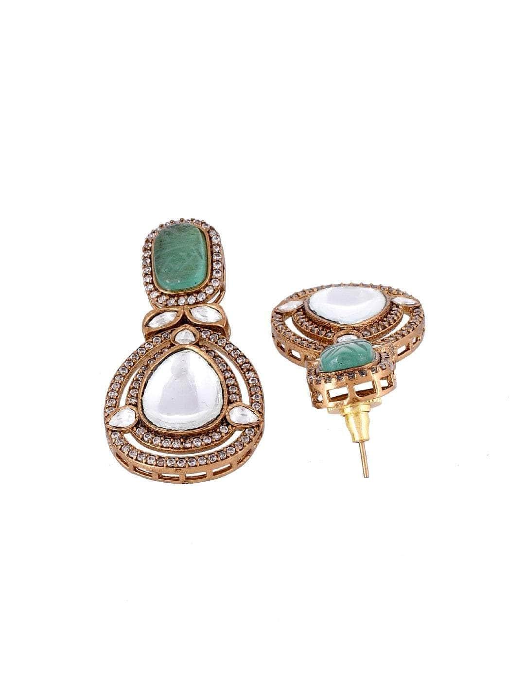 Ishhaara Victorian Long Polki Necklace Set Turquoise
