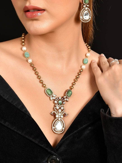 Ishhaara Victorian Long Polki Necklace Set Turquoise