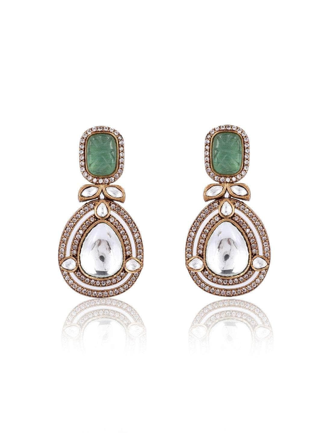 Ishhaara Victorian Long Polki Necklace Set Turquoise