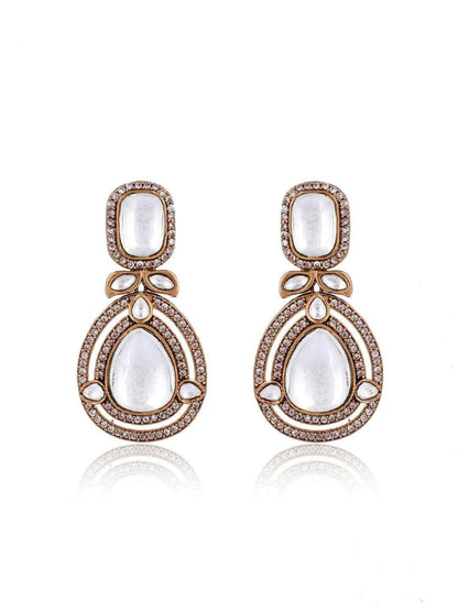 Ishhaara Victorian Long Polki Necklace Set White