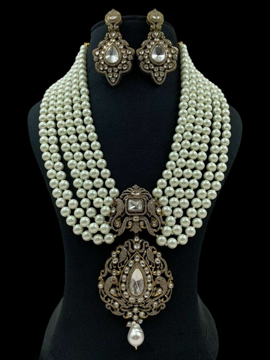 Ishhaara Victorian Peacock Pendant Pearl Long Necklace