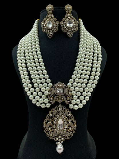 Ishhaara Victorian Peacock Pendant Pearl Long Necklace