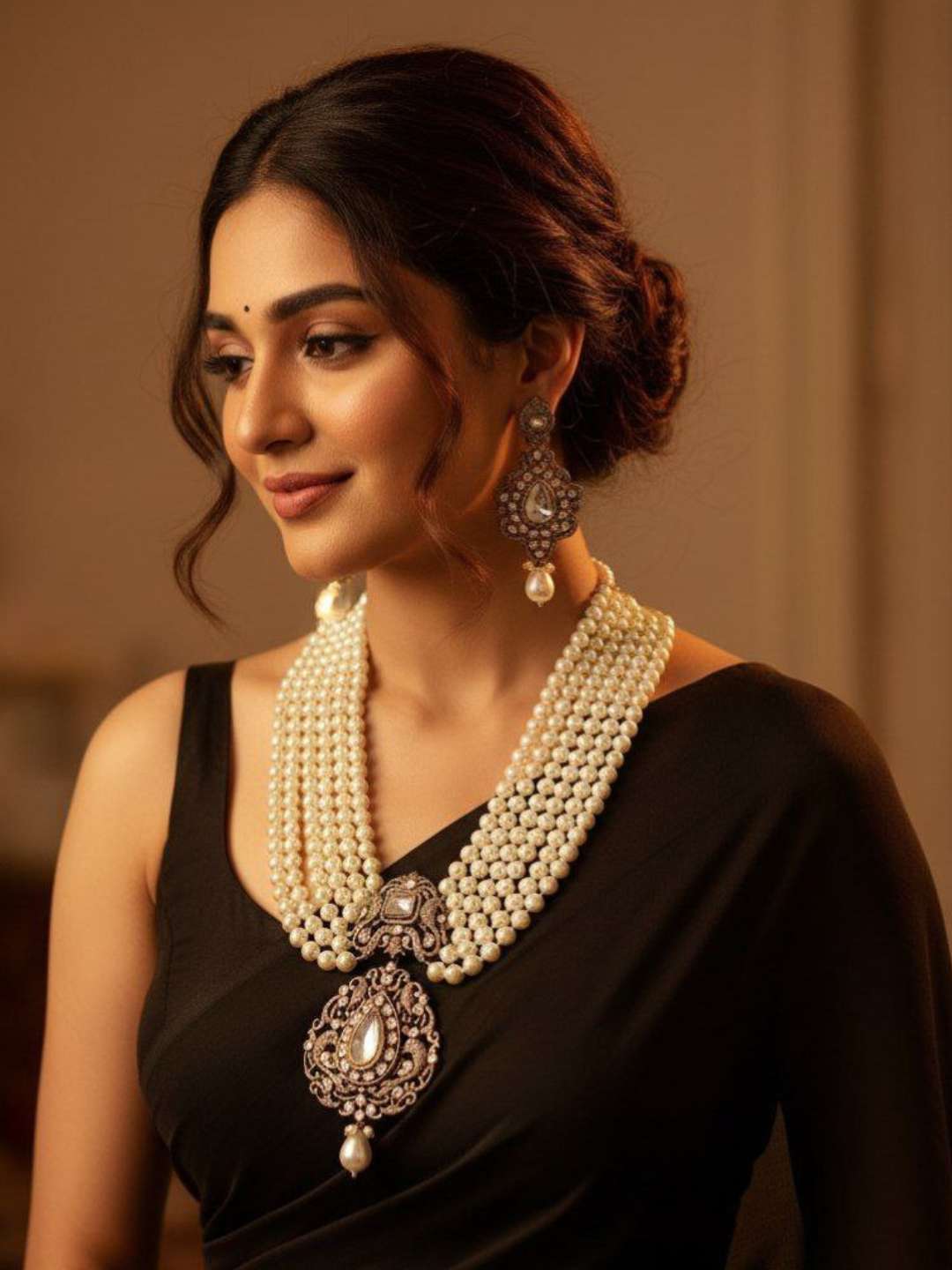 Ishhaara Victorian Peacock Pendant Pearl Long Necklace