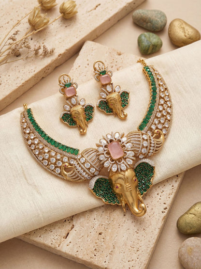 Ishhaara Victorian Plated Elephant Faced Necklace