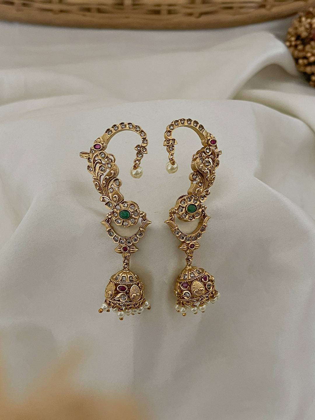 Ishhaara Victorian Polish Flower Ear Cuff Jhumkha