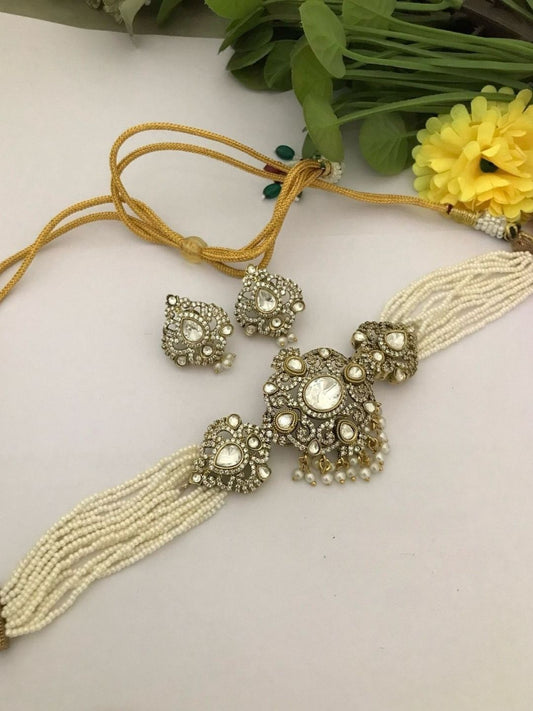 Ishhaara Victorian Polki And Pearl Beaded Neckalce