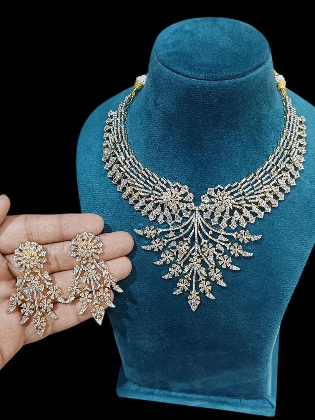 Ishhaara Vine Design American Diamond Necklace Set