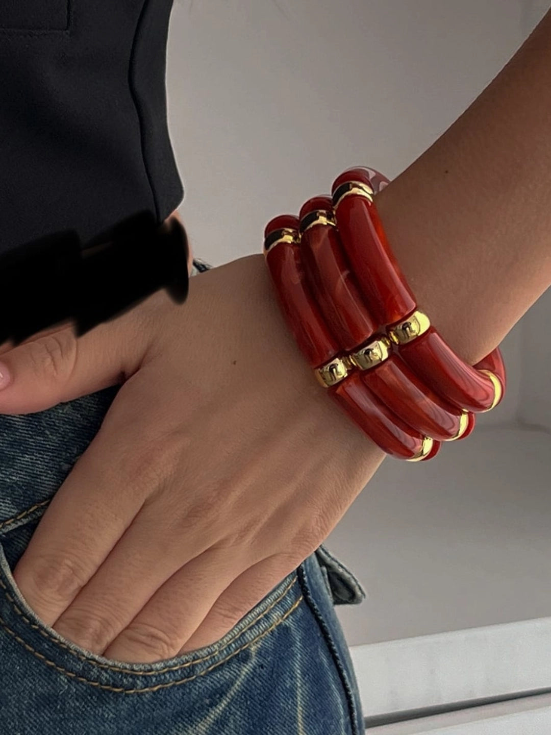 Ishhaara Vintage Acrylic Bamboo Beads Bracelet