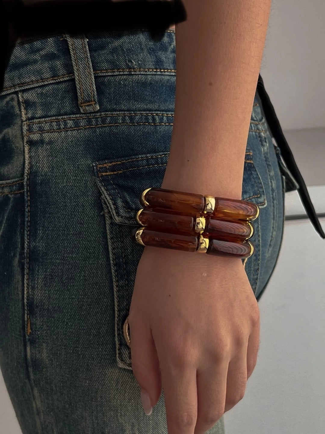 Ishhaara Vintage Acrylic Bamboo Beads Bracelet