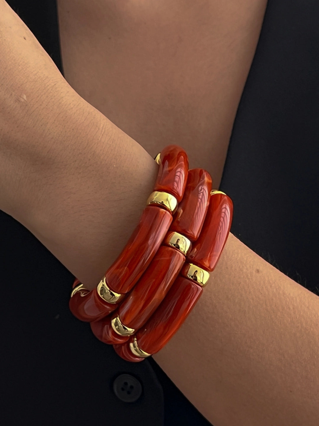 Ishhaara Red Vintage Acrylic Bamboo Beads Bracelet
