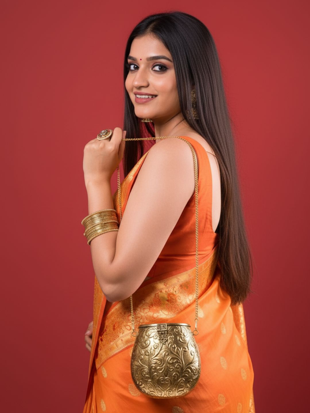 Ishhaara Vintage Brass Bucket Bag