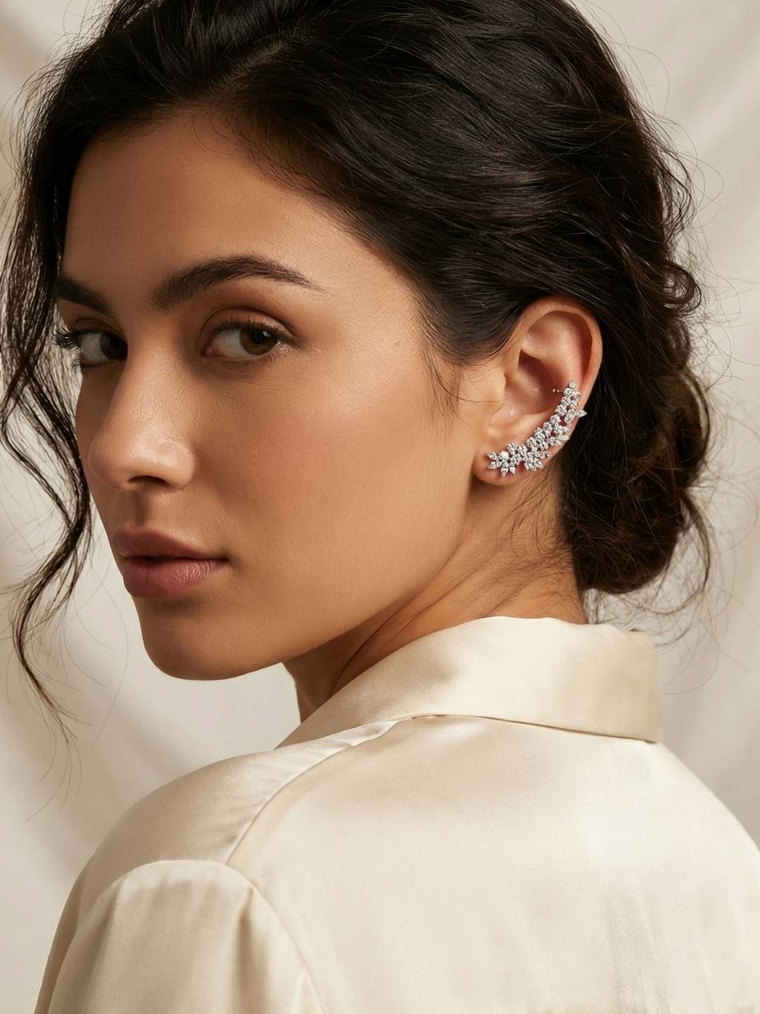 Ishhaara Vintage Crystal Leaf Cuff Earrings