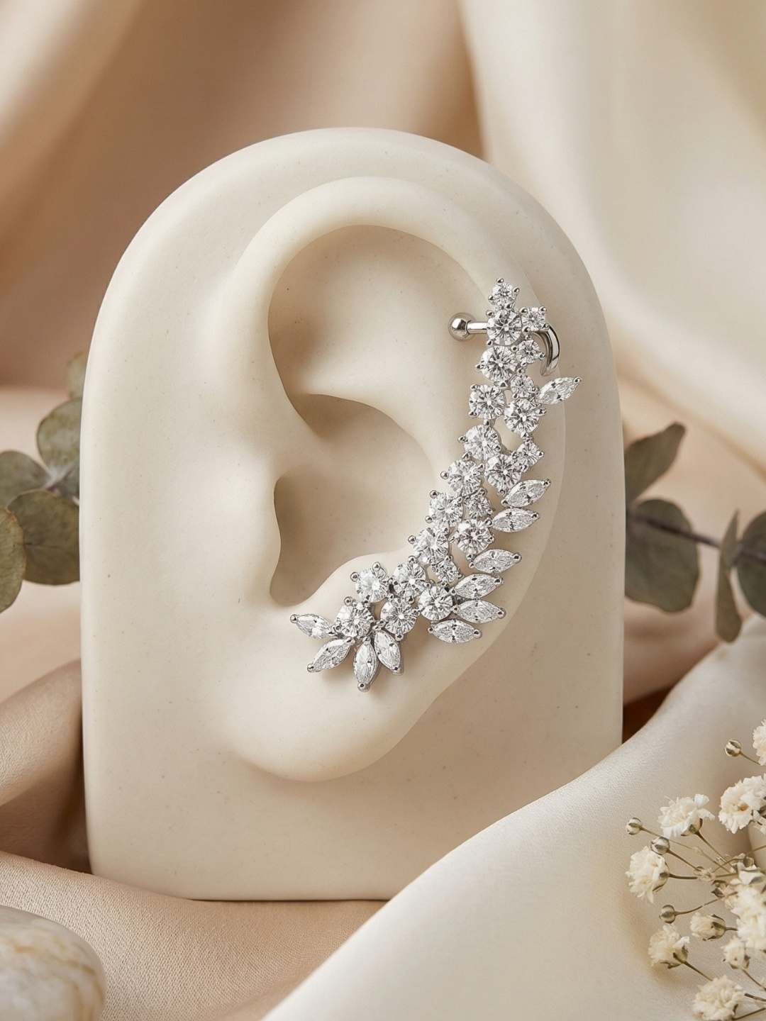 Ishhaara Vintage Crystal Leaf Cuff Earrings