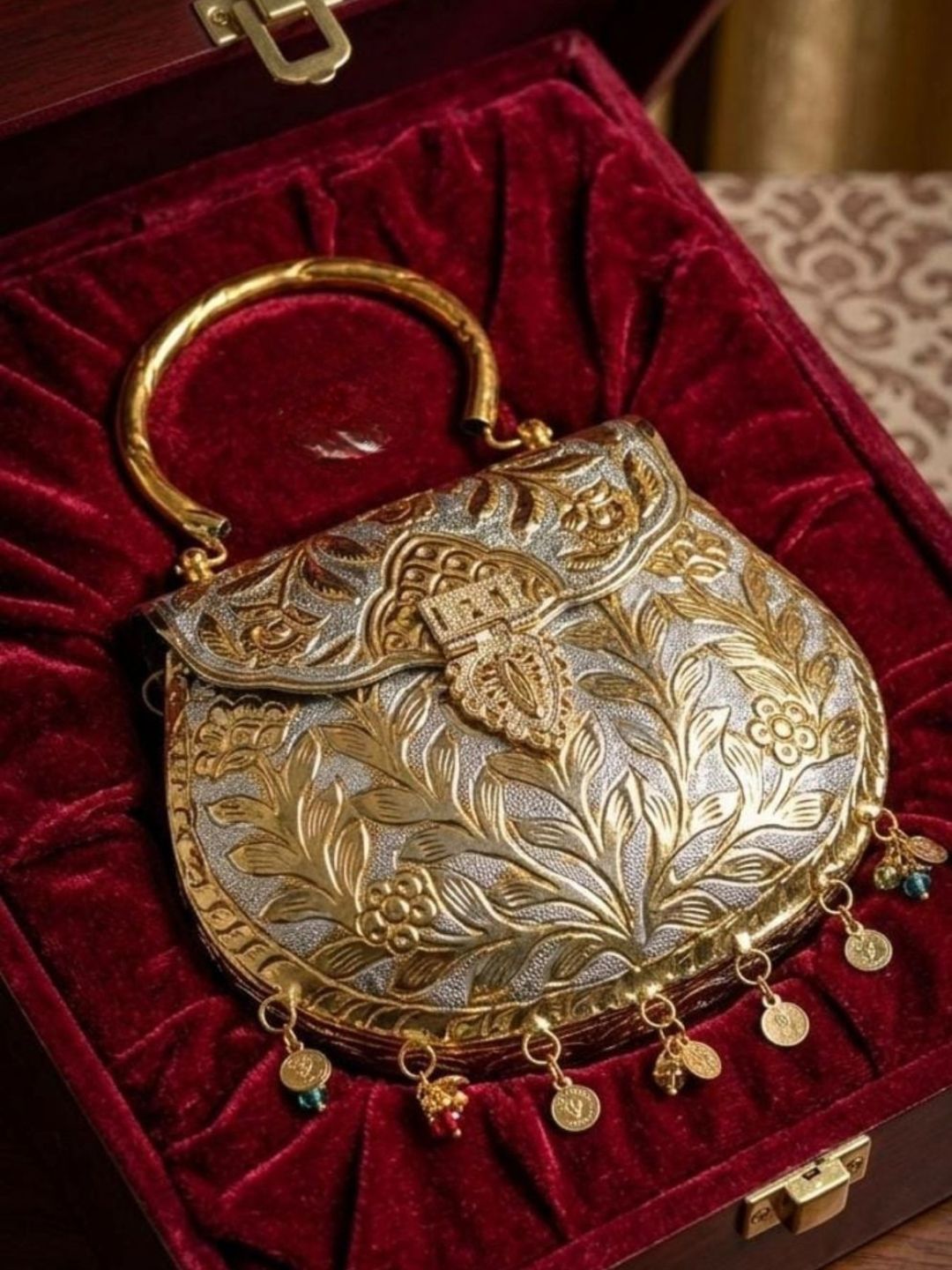 Ishhaara Vintage Golden Matka Brass Clutch