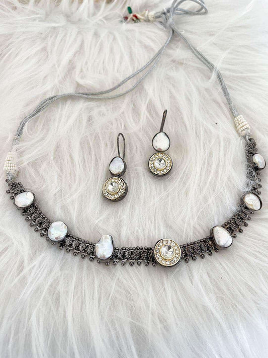 Ishhaara Vintage Marcasite Mother Of Pearl Necklace