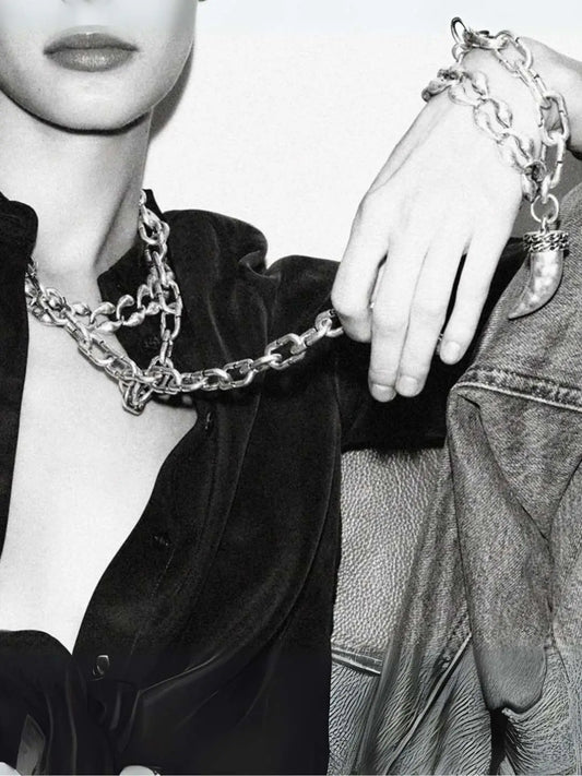 Ishhaara Vintage Textured Oval Link Stainless Steel Chain And Bracelet Combo