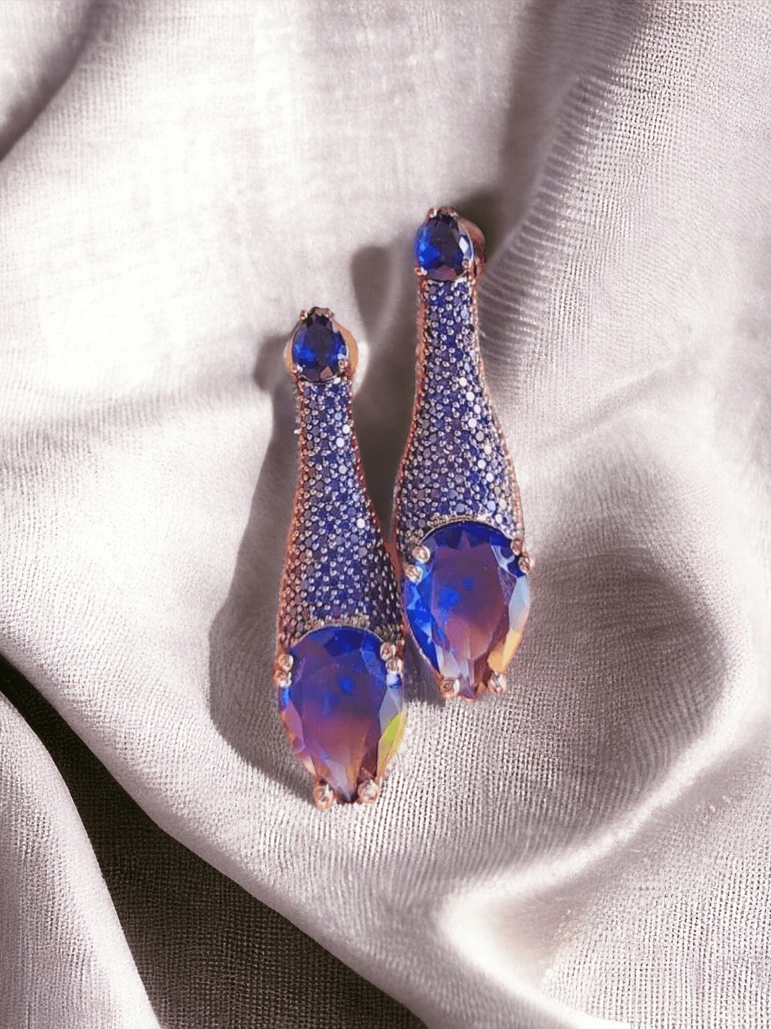 Ishhaara Violet Brass Cubic Zirconia Water Drop Earrings