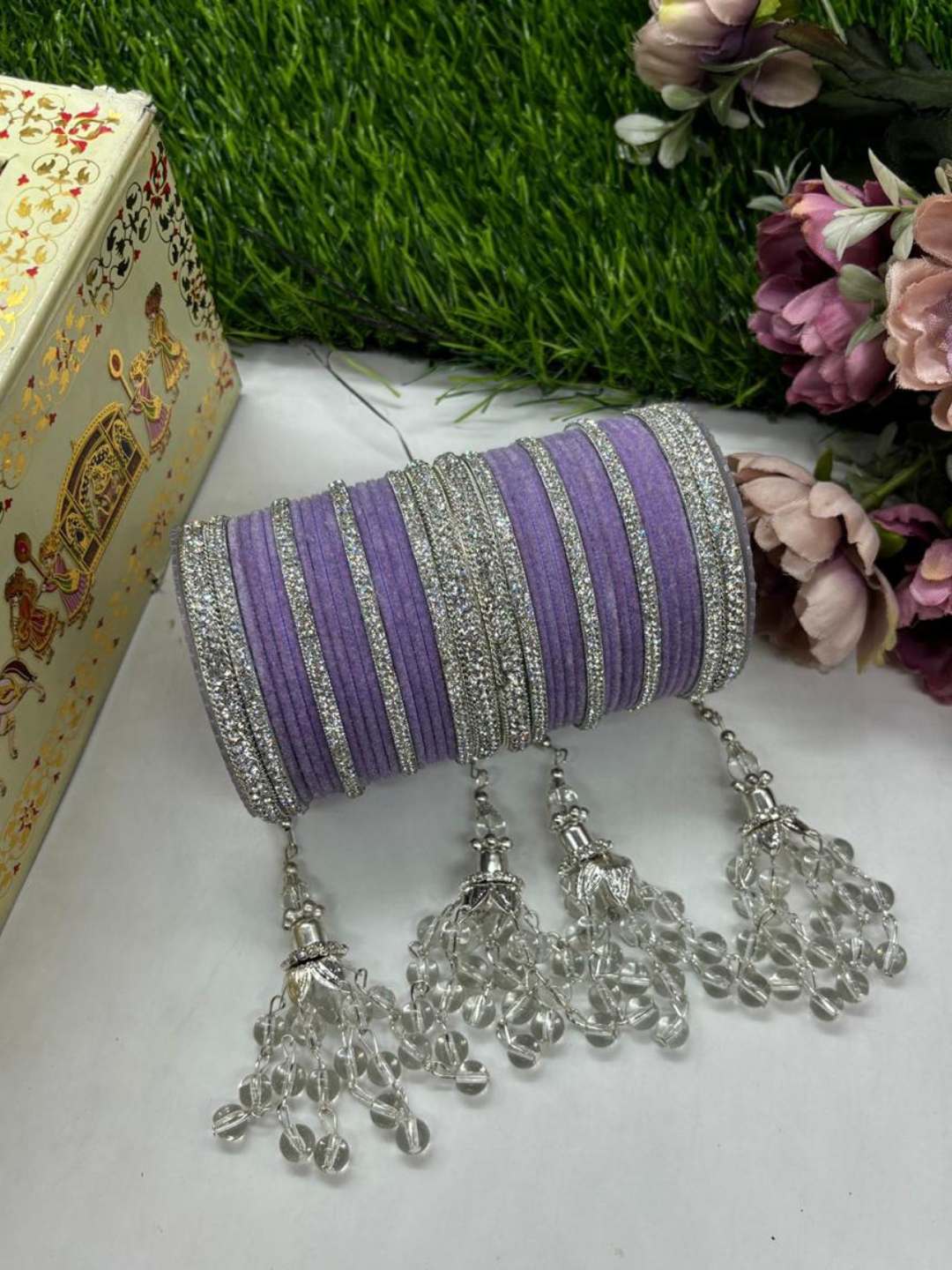 Ishhaara Violet Bridal Velvet Metal Bangles